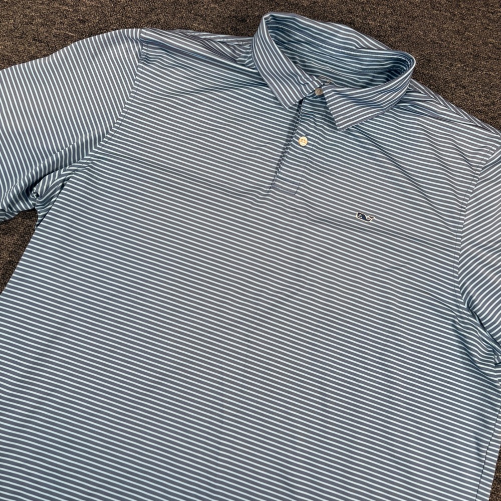 Vineyard Vines Polo Shirt Mens XXL Blue Striped Performance Short Sleeve Golf